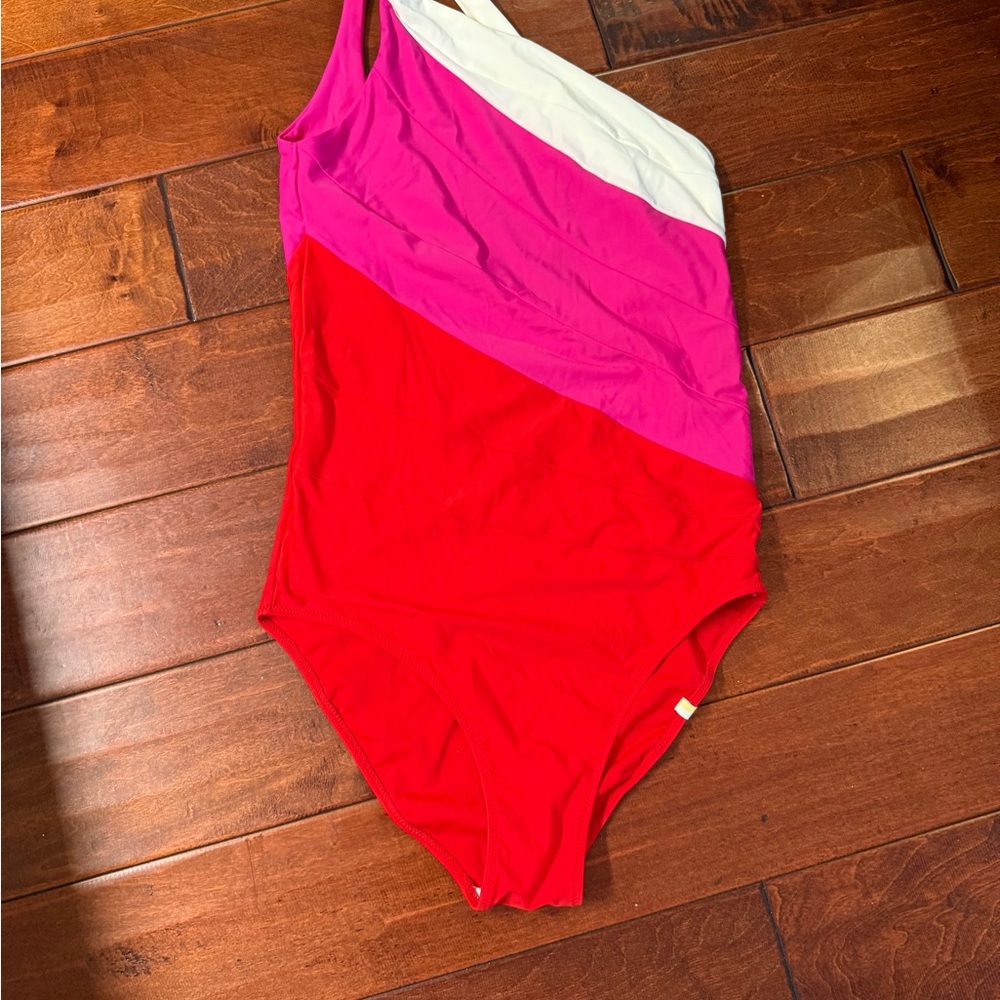 Red and Pink Colorblock Swimsuit